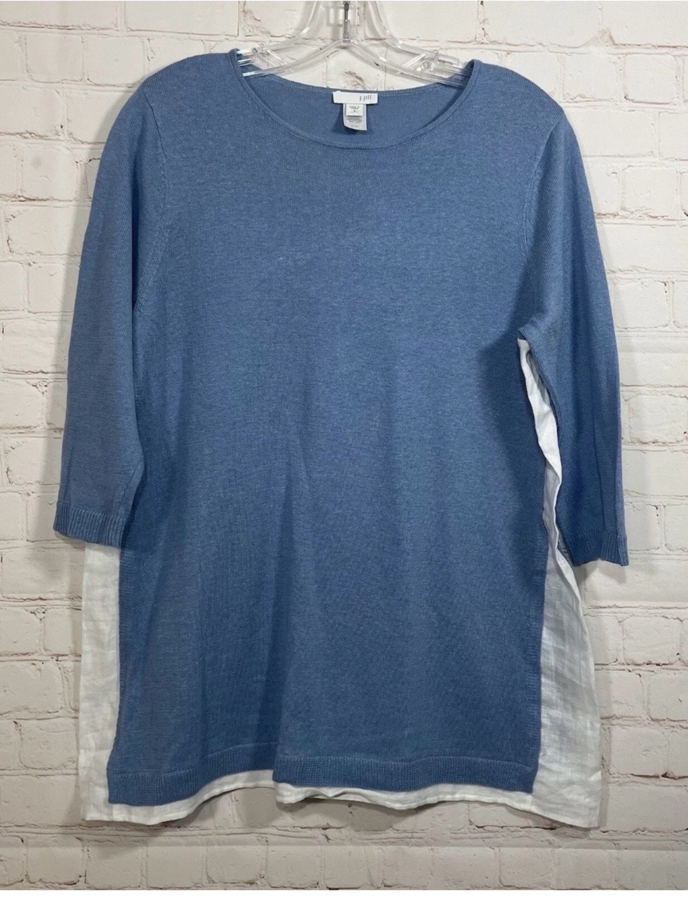 J Jill Linen Tunic Blouse Womens Size Medium Blue Pullover Stretch Top